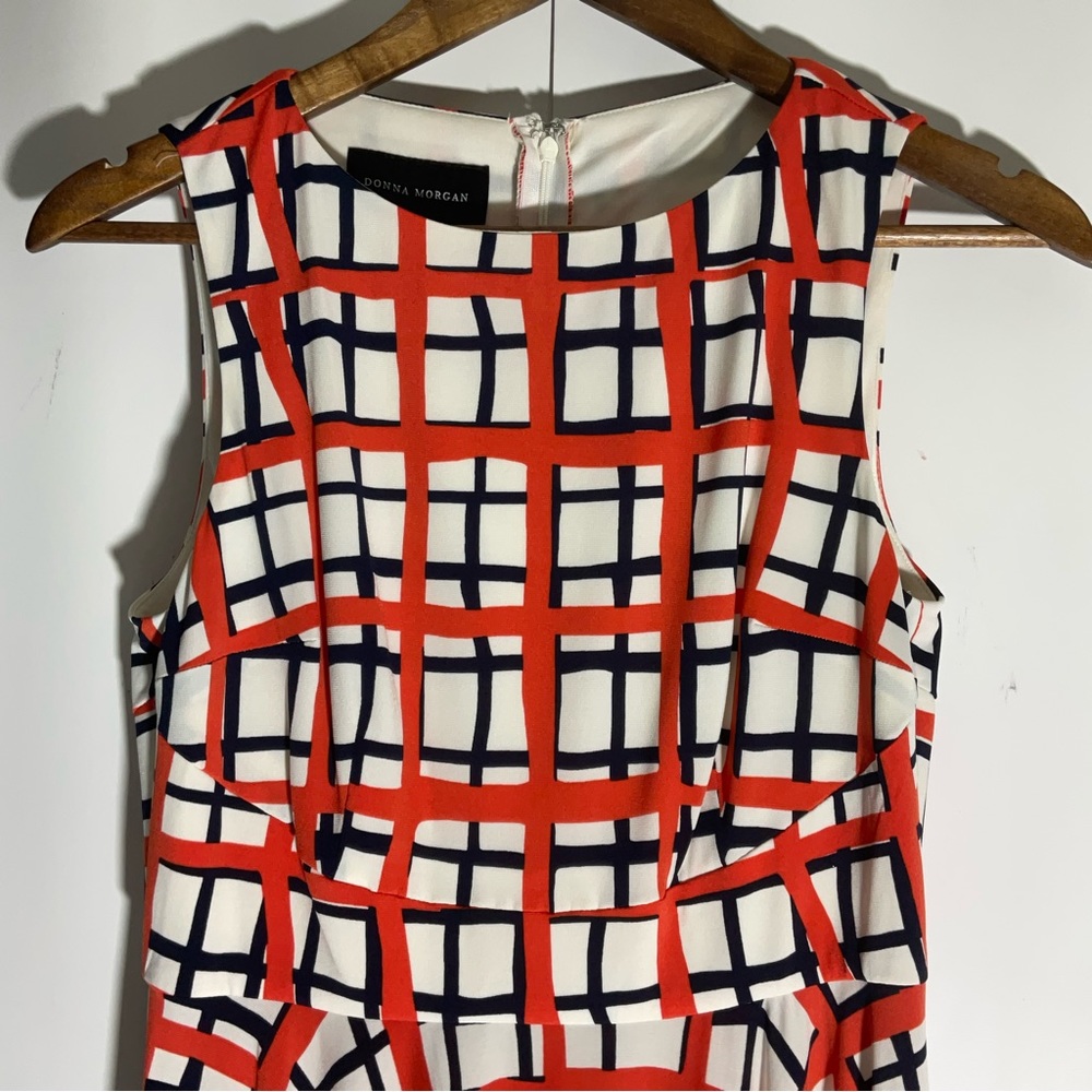 Donna Morgan Summer White Orange Black Stripe Sleeveless Fit & Flare Dress Sz 2. - Picture 5 of 13